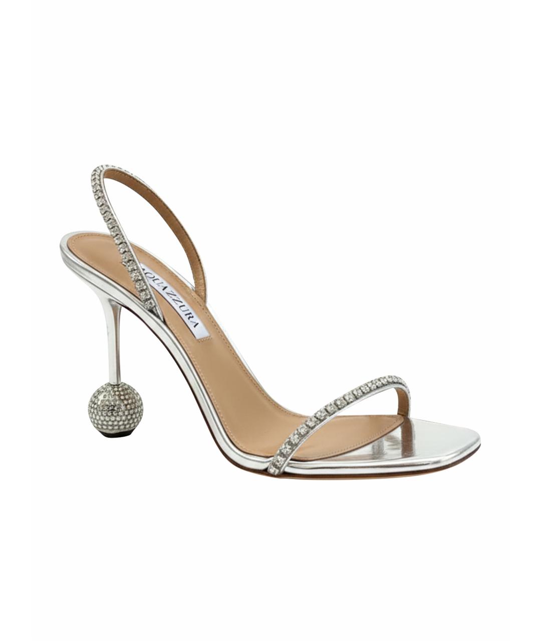 AQUAZZURA Серебряные кожаные босоножки, фото 1
