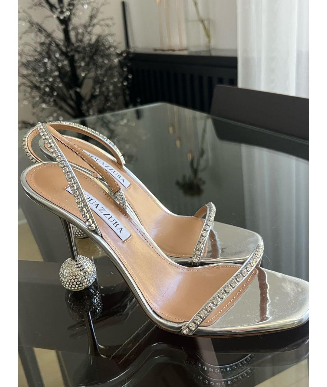 AQUAZZURA Серебряные кожаные босоножки, фото 6
