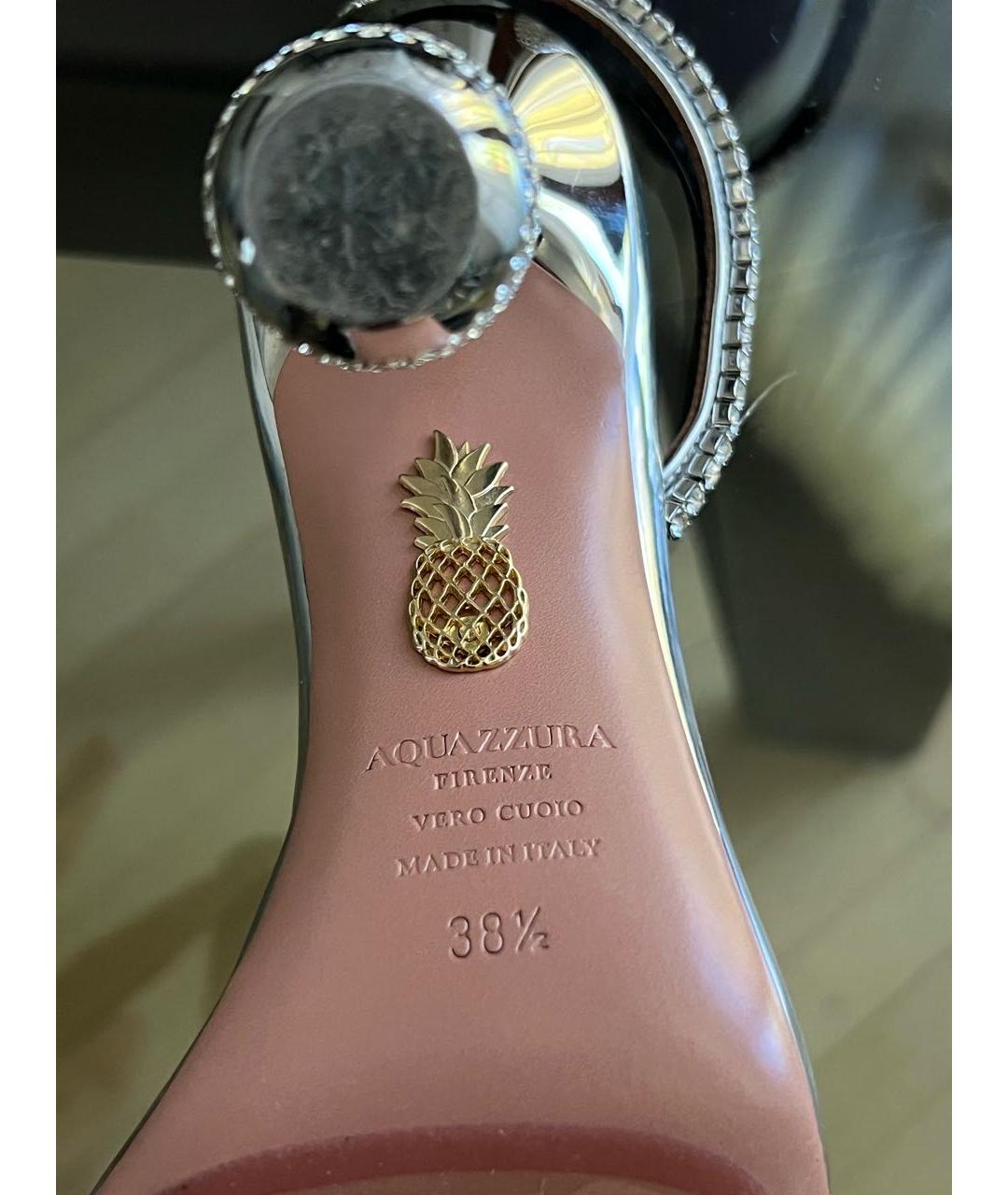 AQUAZZURA Серебряные кожаные босоножки, фото 5