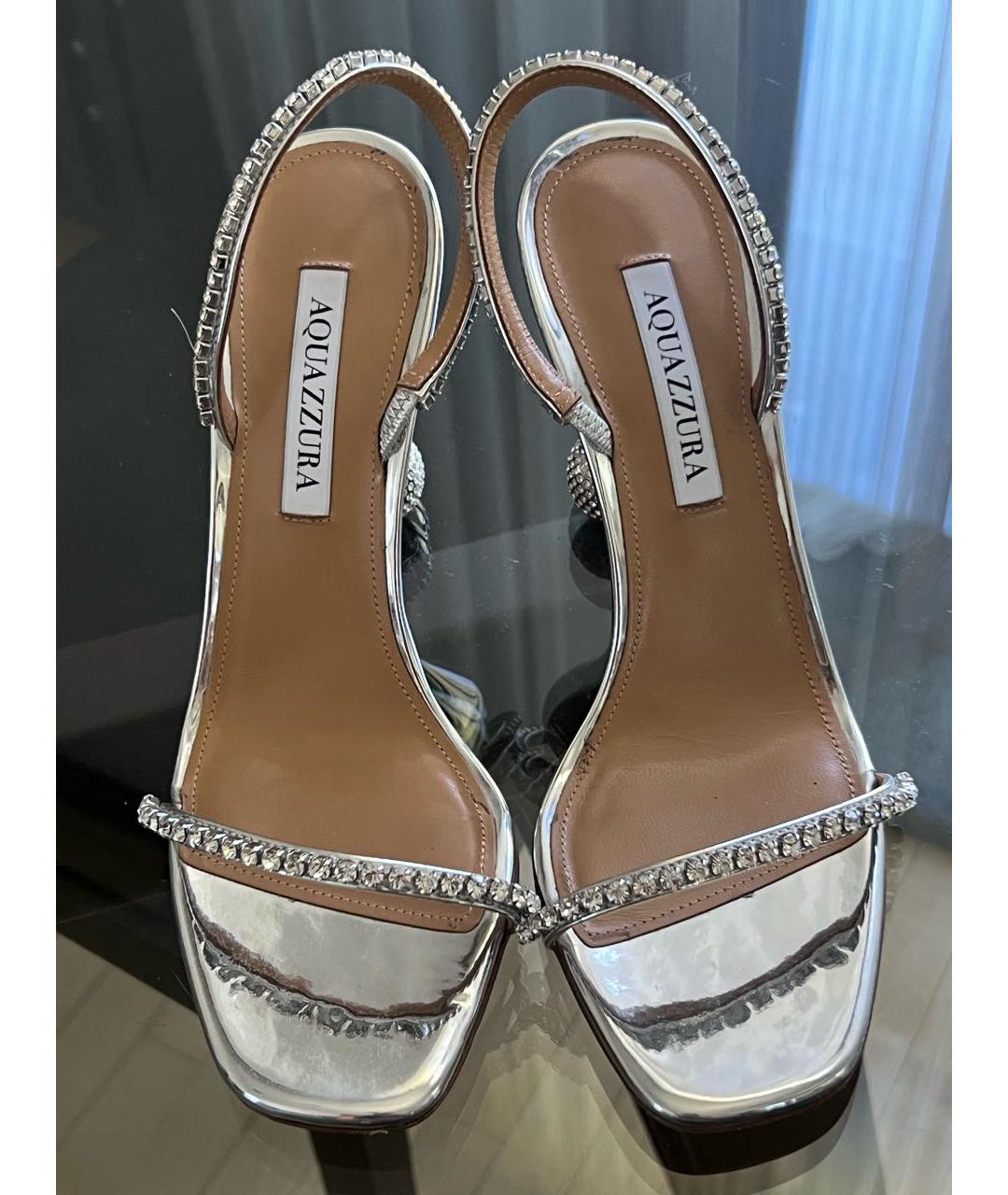 AQUAZZURA Серебряные кожаные босоножки, фото 2