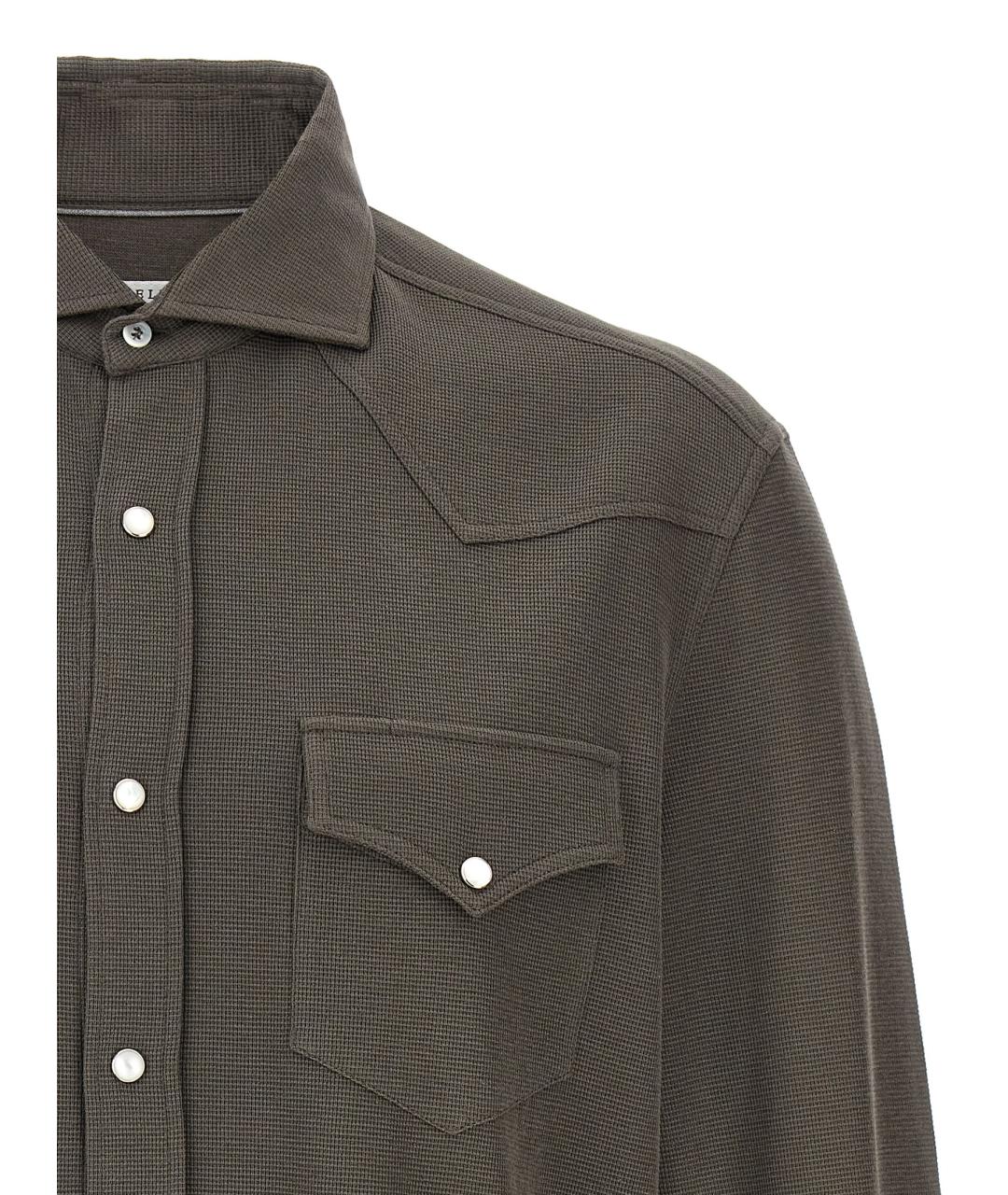 BRUNELLO CUCINELLI Коричневая хлопковая кэжуал рубашка, фото 3