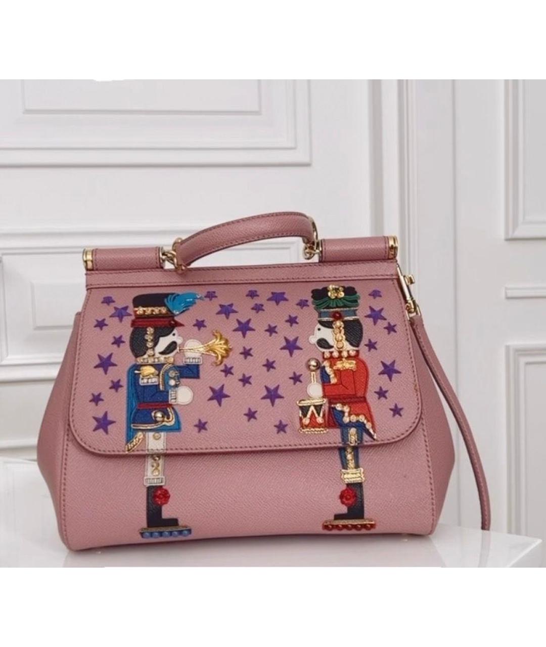 DOLCE&GABBANA Розовая кожаная сумка с короткими ручками, фото 9
