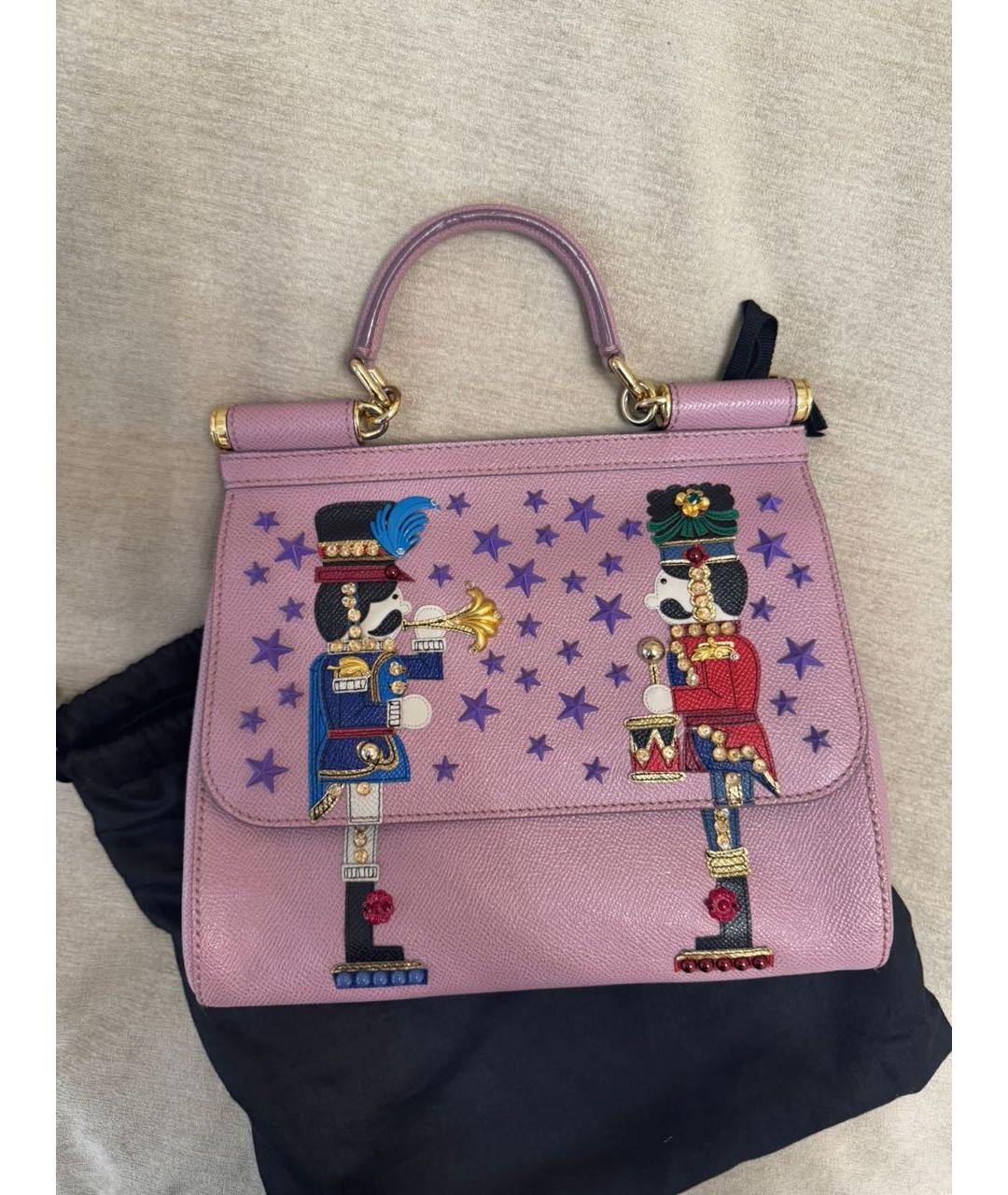 DOLCE&GABBANA Розовая кожаная сумка с короткими ручками, фото 7