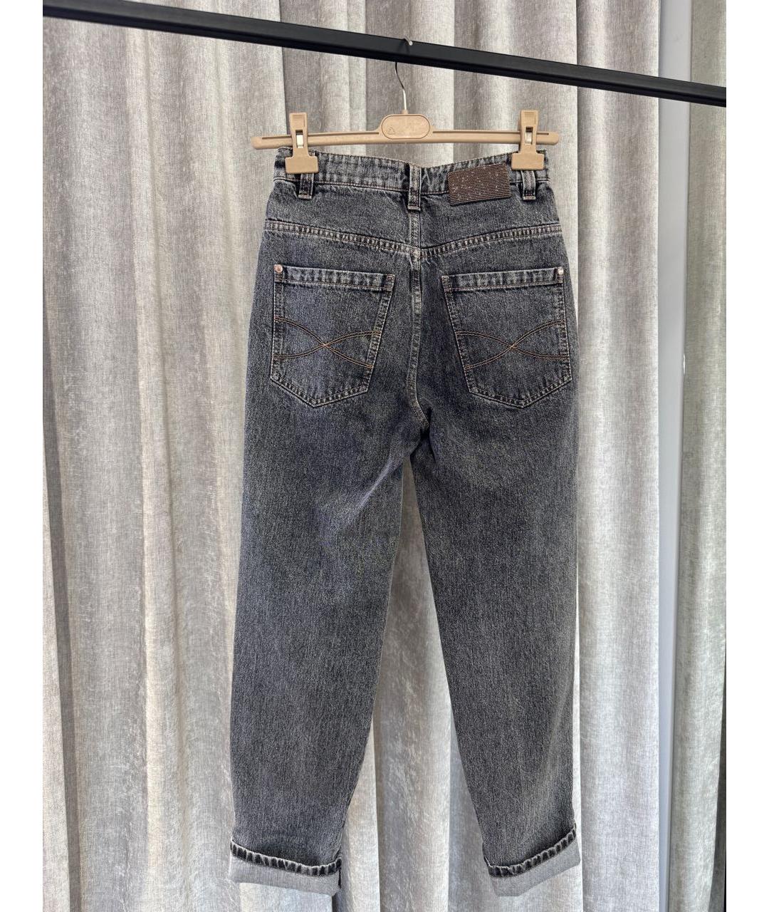 BRUNELLO CUCINELLI Антрацитовые хлопковые прямые джинсы, фото 2