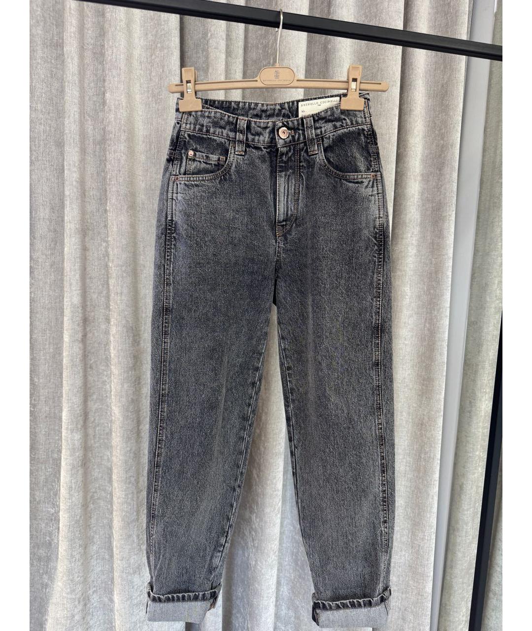 BRUNELLO CUCINELLI Антрацитовые хлопковые прямые джинсы, фото 6