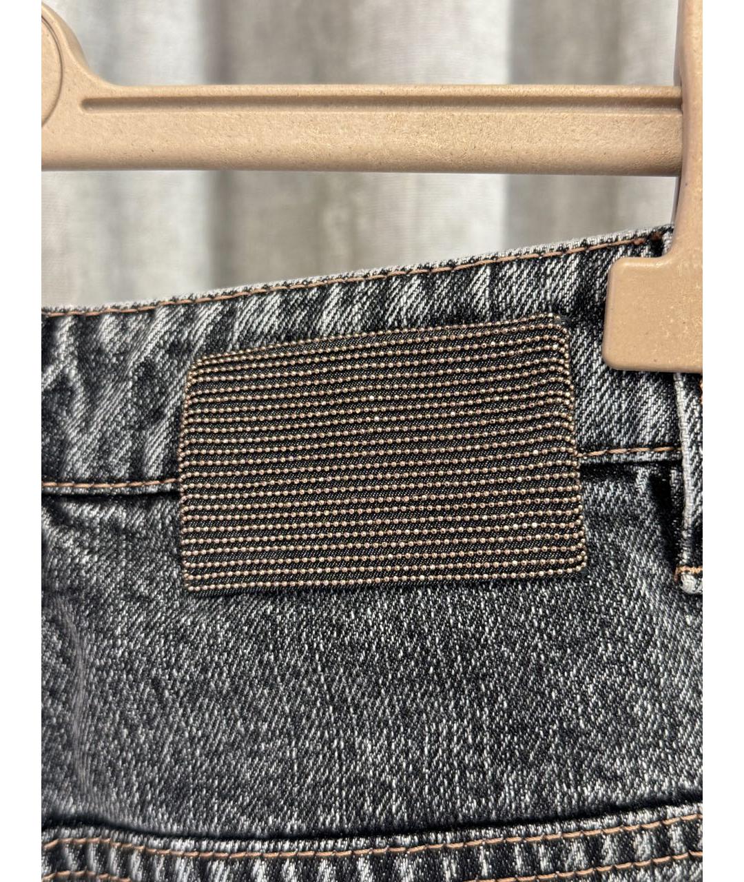 BRUNELLO CUCINELLI Антрацитовые хлопковые прямые джинсы, фото 4