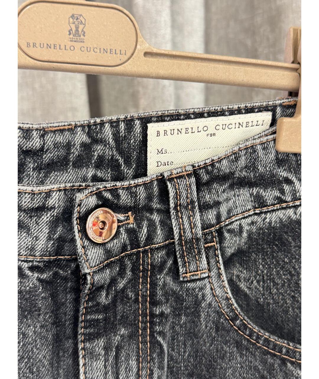 BRUNELLO CUCINELLI Антрацитовые хлопковые прямые джинсы, фото 3