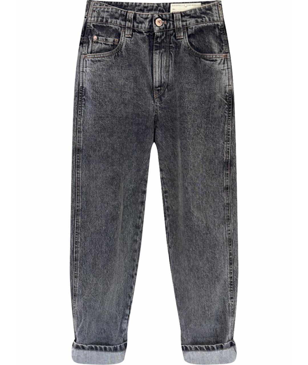 BRUNELLO CUCINELLI Антрацитовые хлопковые прямые джинсы, фото 1