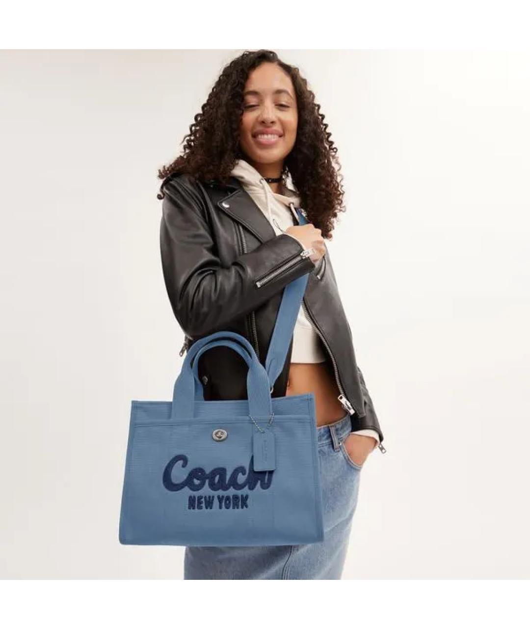 COACH Синяя хлопковая сумка тоут, фото 6