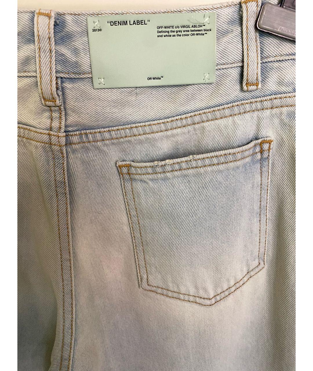 OFF-WHITE Голубые хлопковые прямые джинсы, фото 5