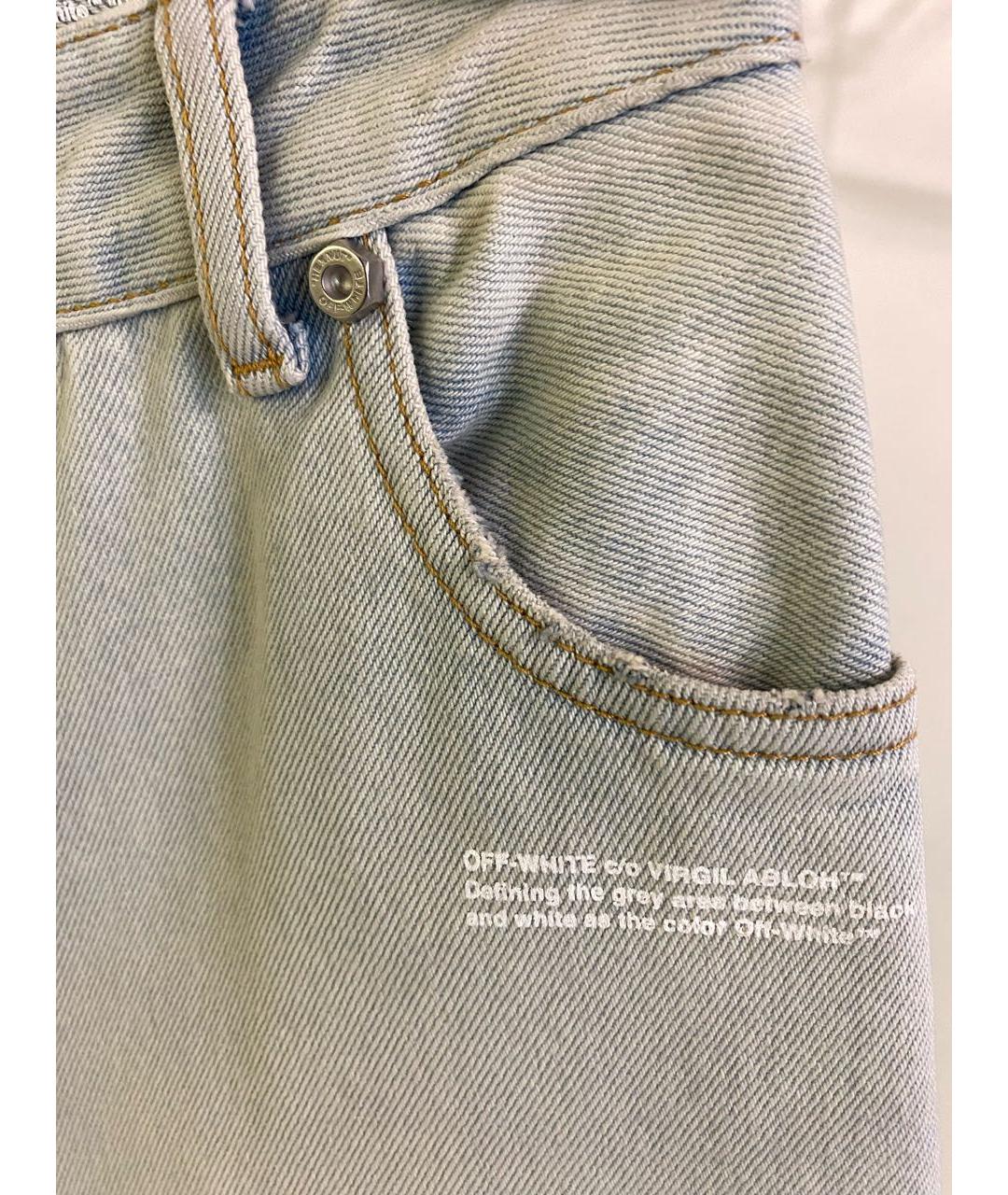 OFF-WHITE Голубые хлопковые прямые джинсы, фото 6