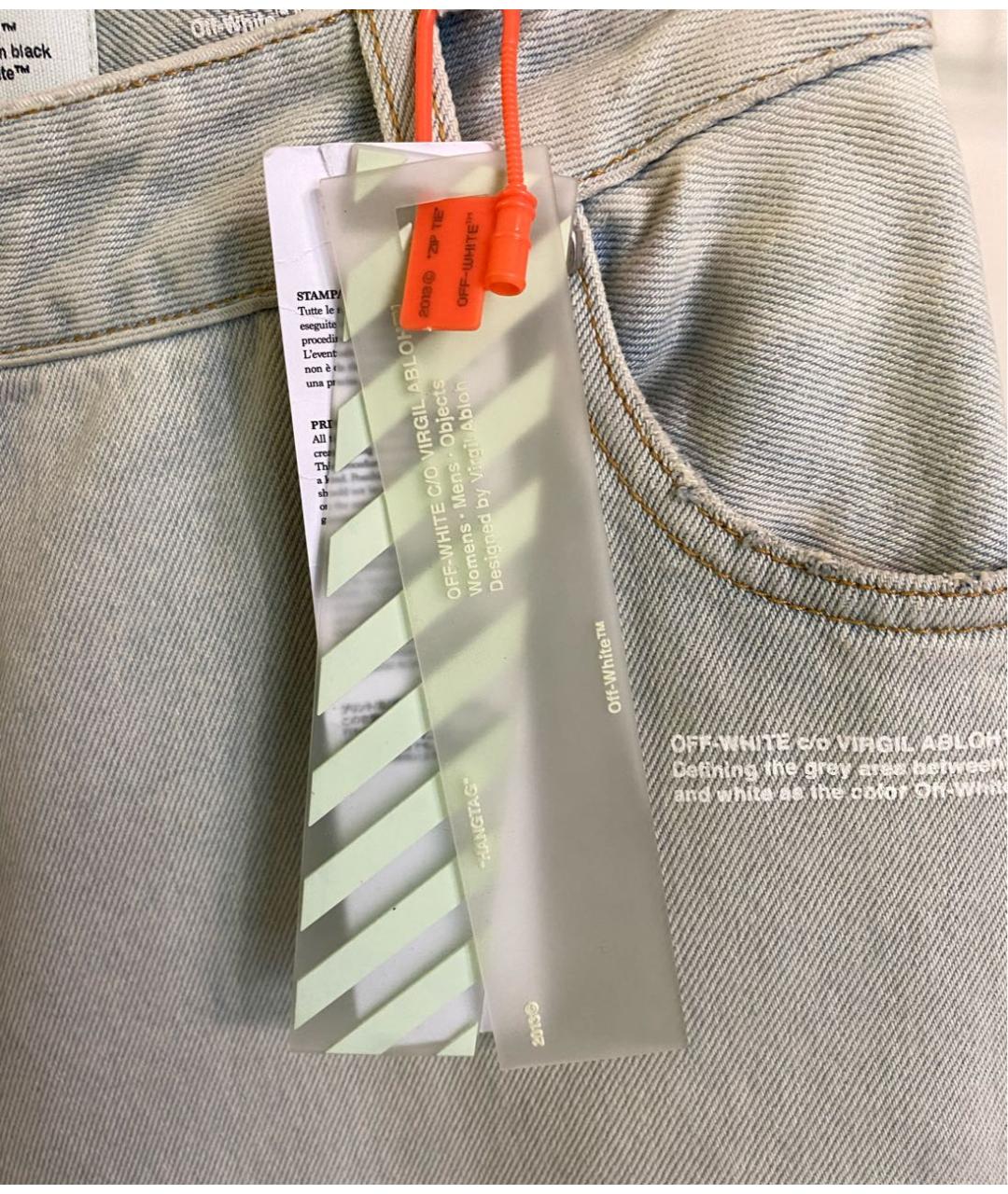 OFF-WHITE Голубые хлопковые прямые джинсы, фото 4