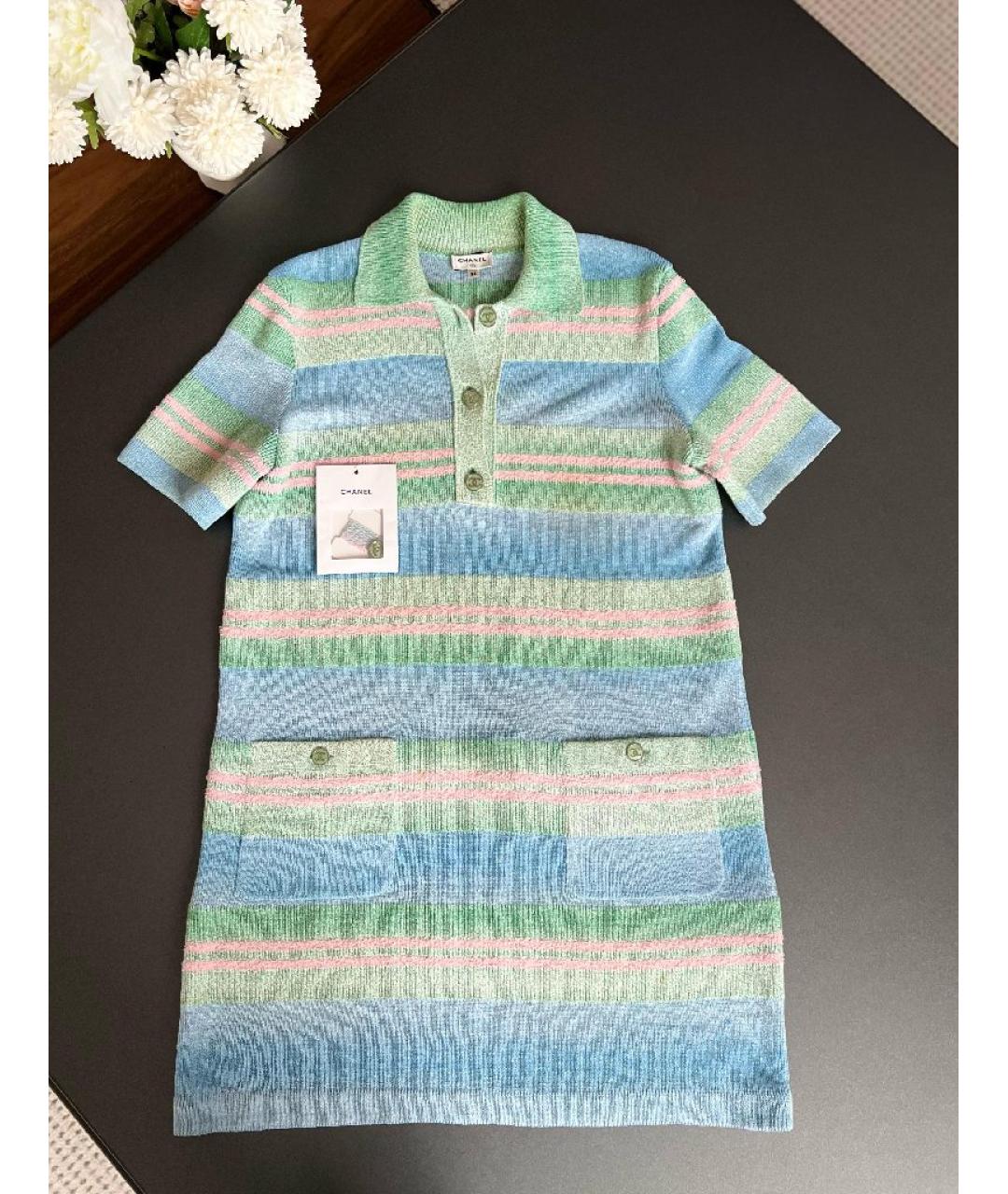 CHANEL Голубое хлопковое повседневное платье, фото 2