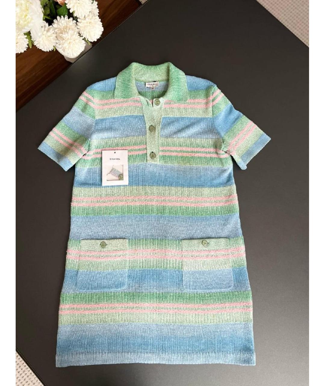 CHANEL Голубое хлопковое повседневное платье, фото 10