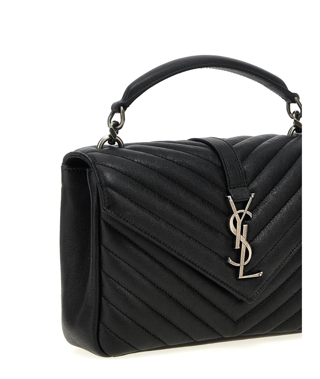 SAINT LAURENT Черная кожаная сумка с короткими ручками, фото 3