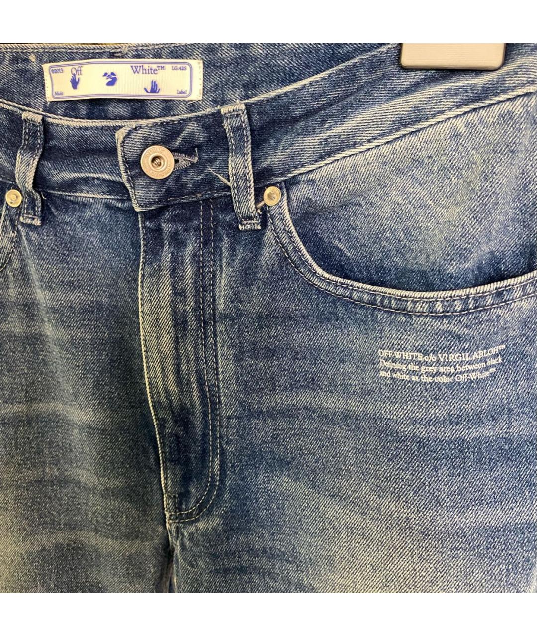 OFF-WHITE Синие хлопковые прямые джинсы, фото 4