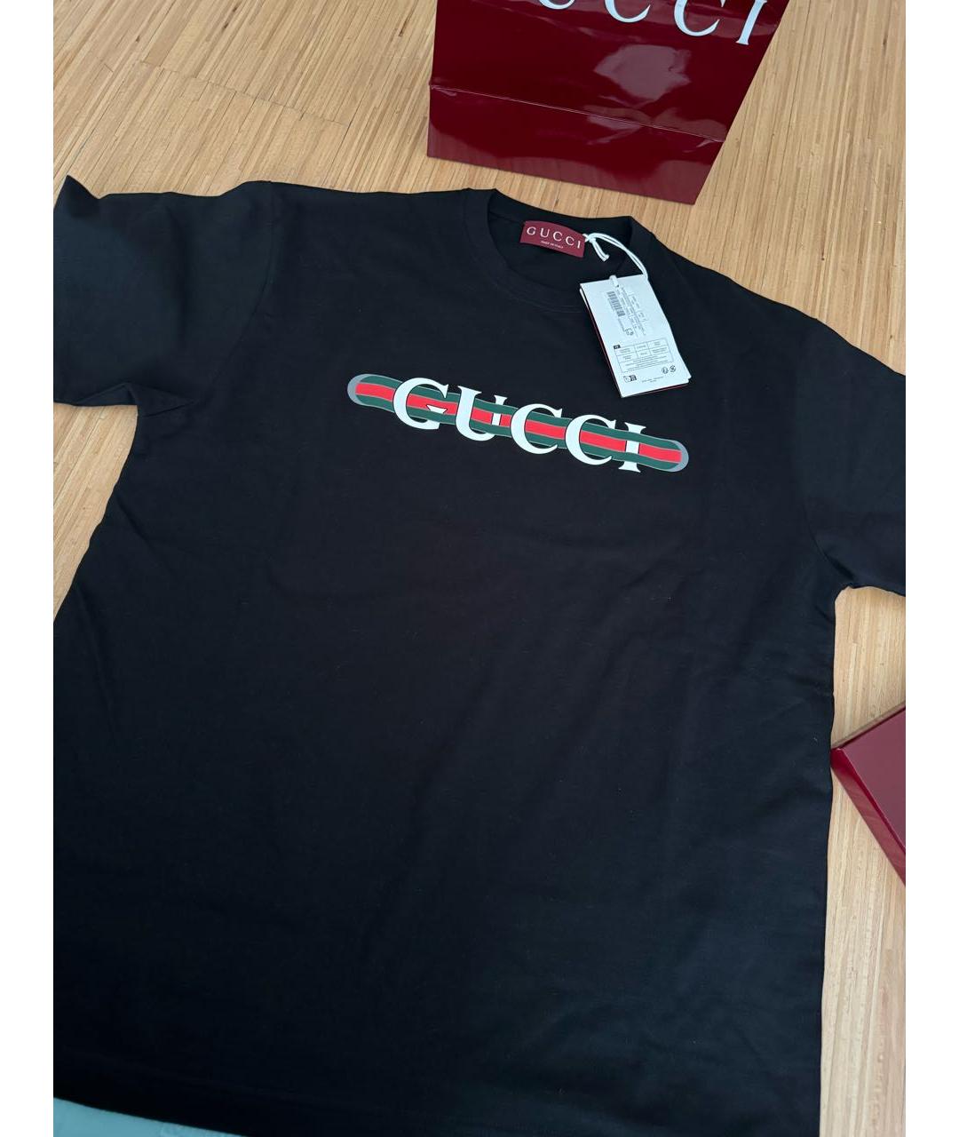 GUCCI Черная хлопковая футболка, фото 4