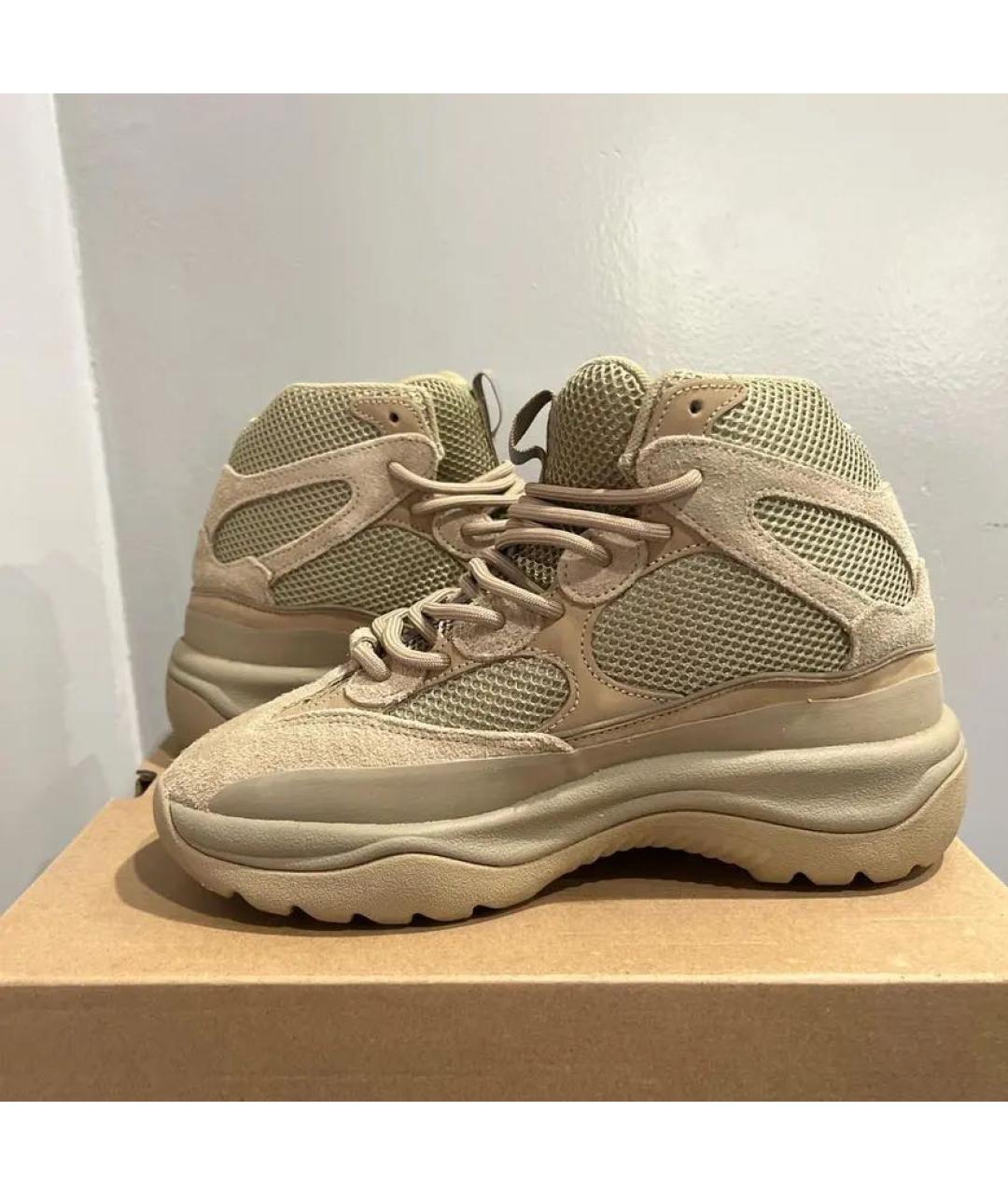 ADIDAS YEEZY Бежевые замшевые высокие кроссовки / кеды, фото 3