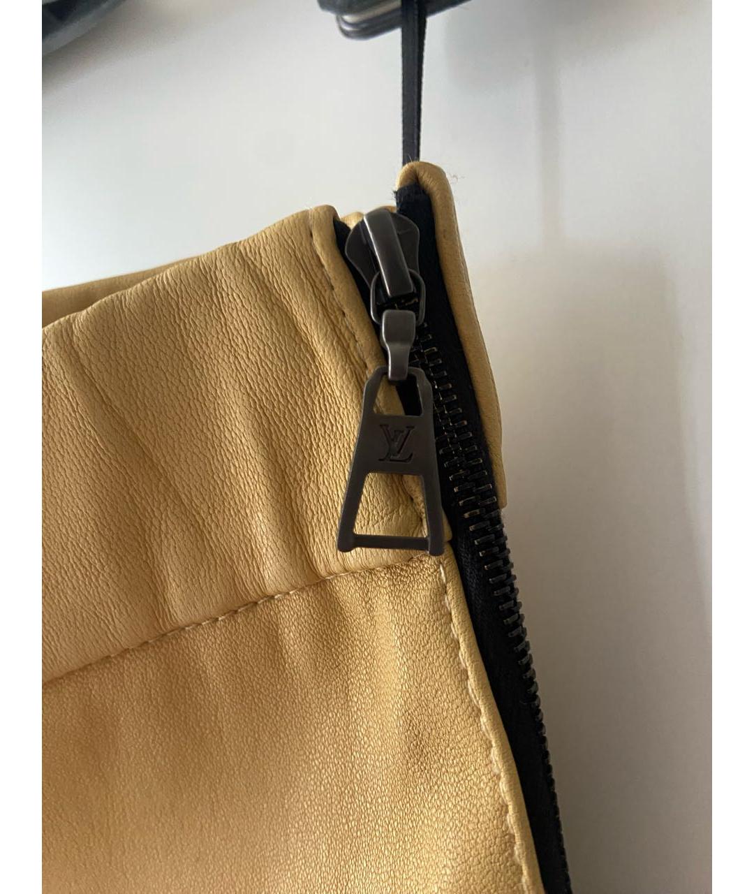 LOUIS VUITTON Горчичные кожаные брюки узкие, фото 4