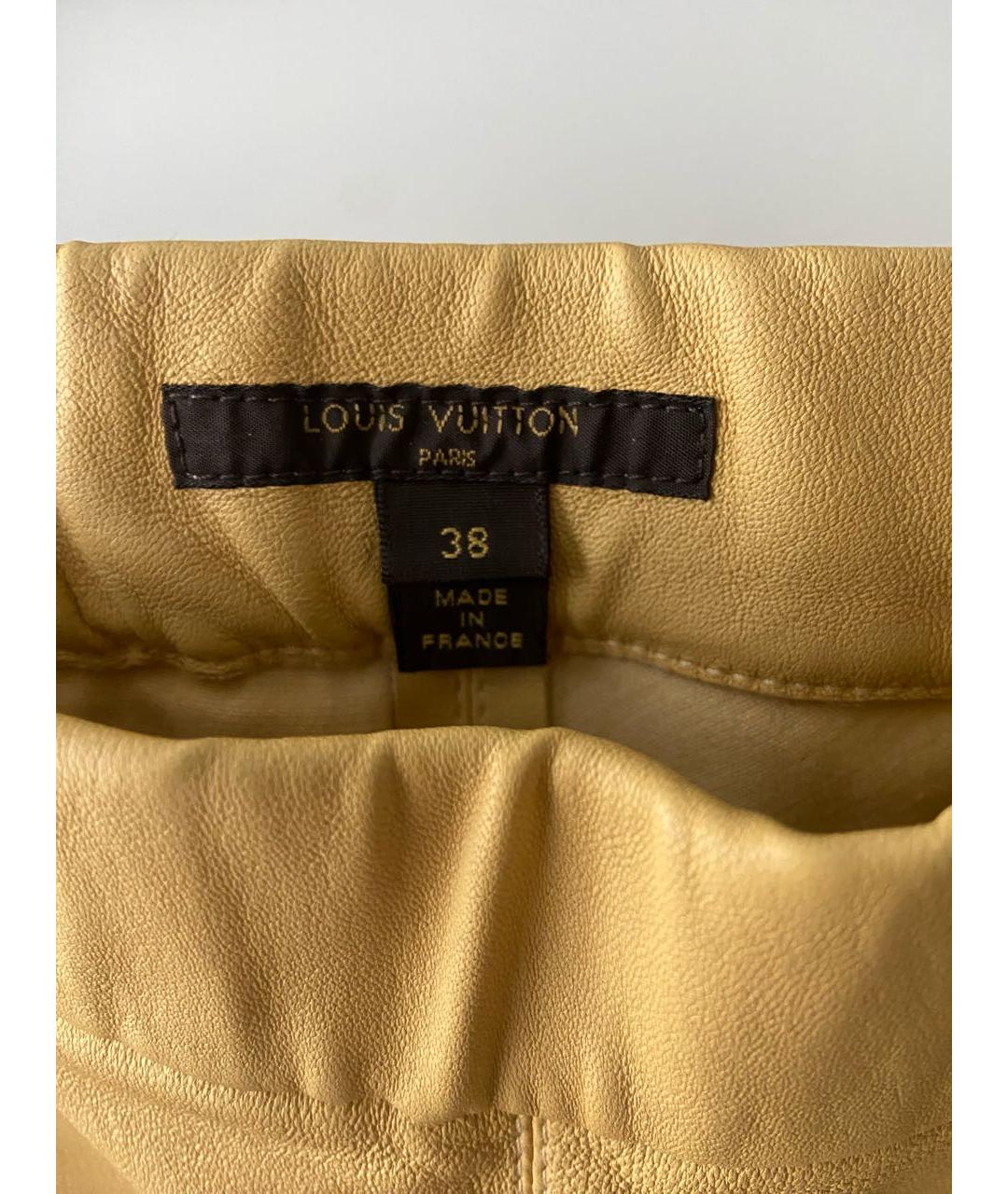 LOUIS VUITTON Горчичные кожаные брюки узкие, фото 3