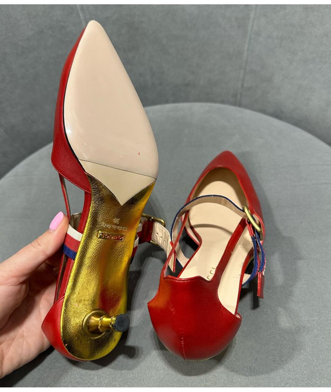 GUCCI Красные кожаные лодочки на низком каблуке, фото 5