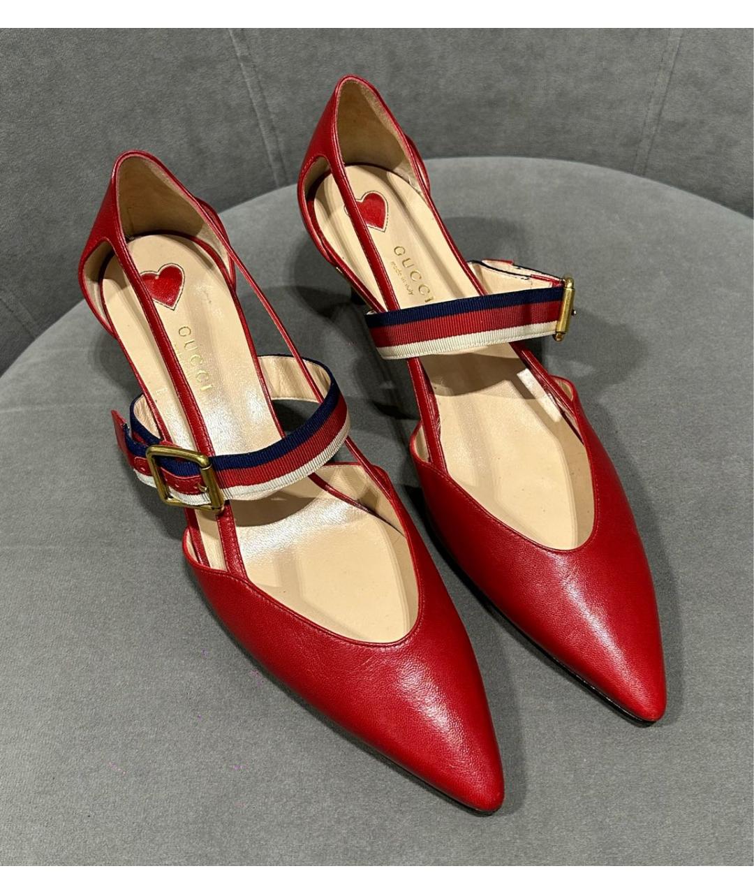 GUCCI Красные кожаные лодочки на низком каблуке, фото 4