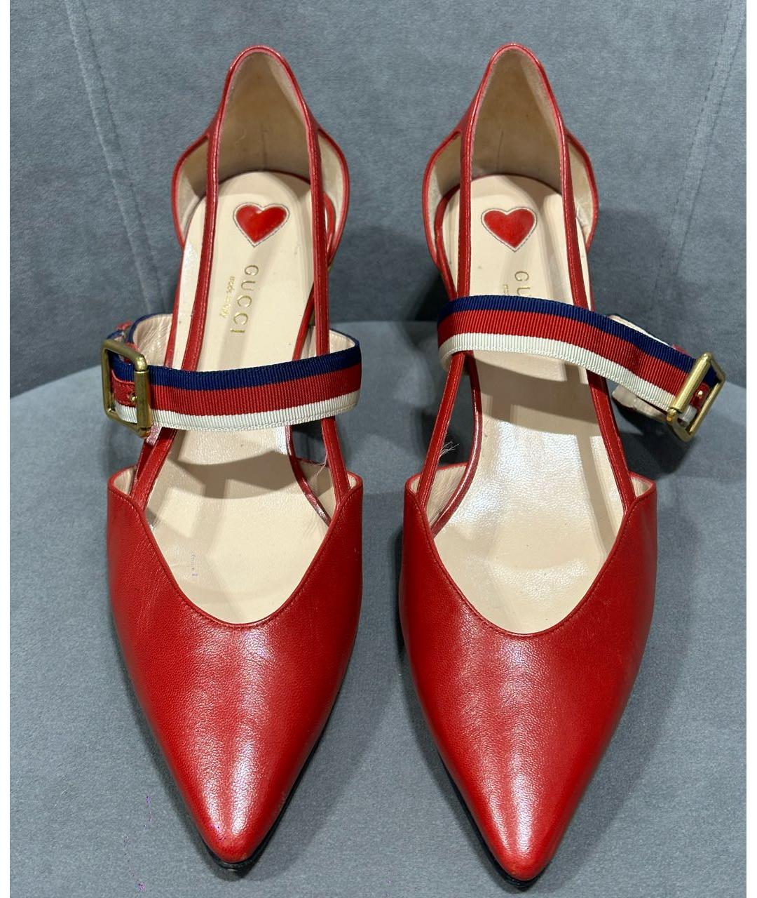 GUCCI Красные кожаные лодочки на низком каблуке, фото 2