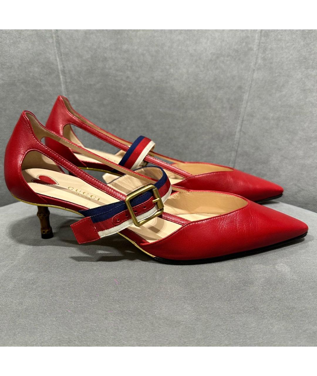 GUCCI Красные кожаные лодочки на низком каблуке, фото 8