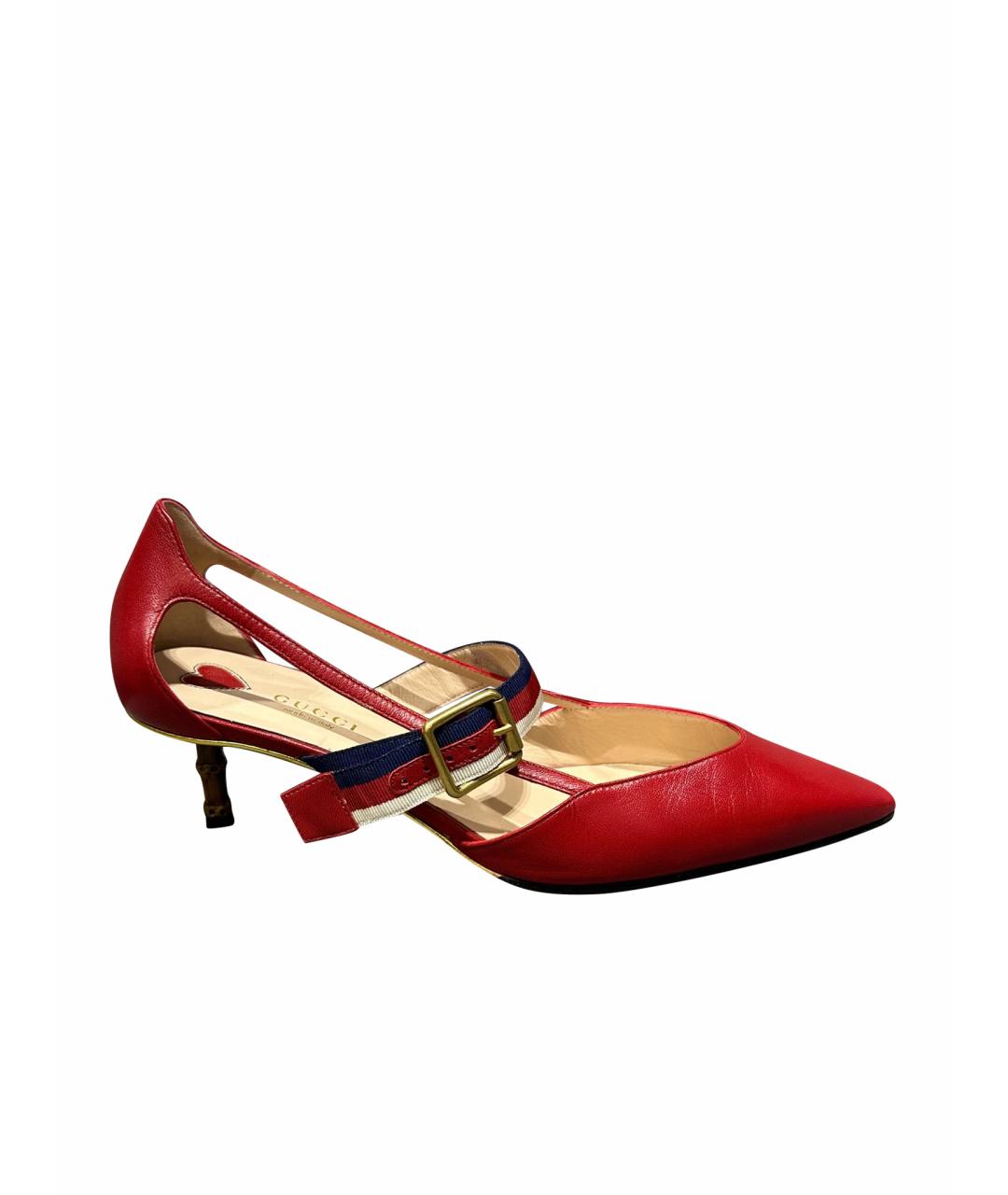 GUCCI Красные кожаные лодочки на низком каблуке, фото 1