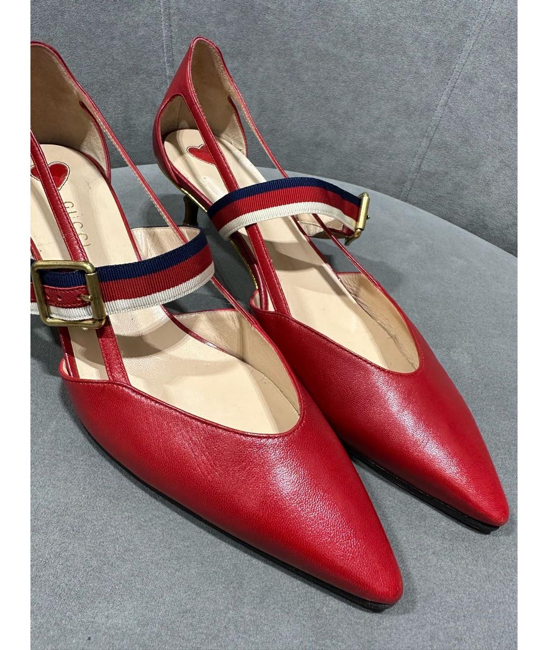 GUCCI Красные кожаные лодочки на низком каблуке, фото 6