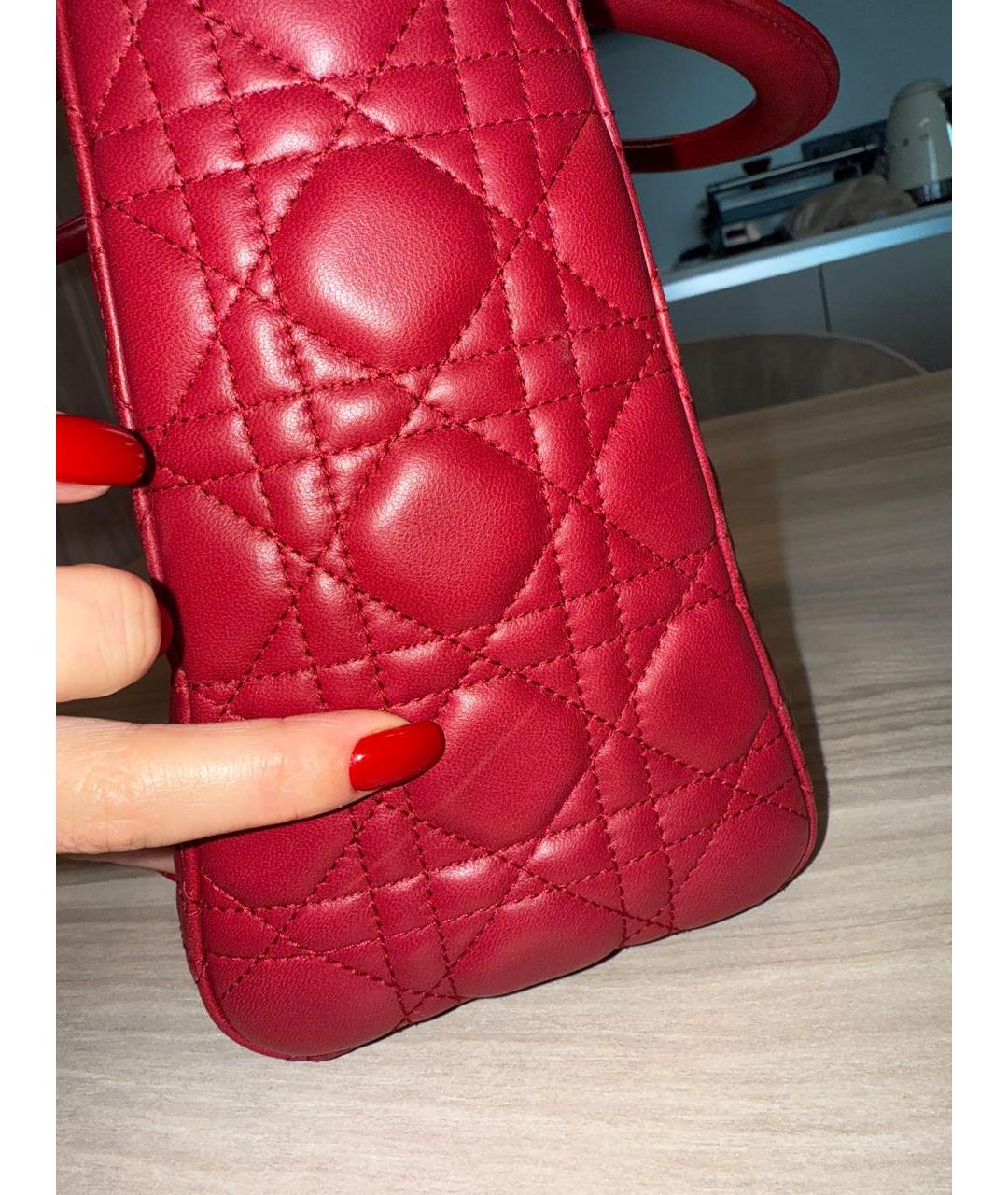 CHRISTIAN DIOR Бордовая кожаная сумка с короткими ручками, фото 8
