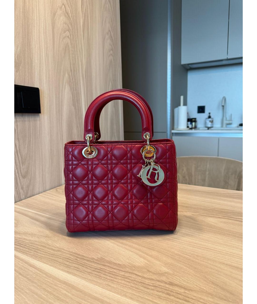 CHRISTIAN DIOR Бордовая кожаная сумка с короткими ручками, фото 5
