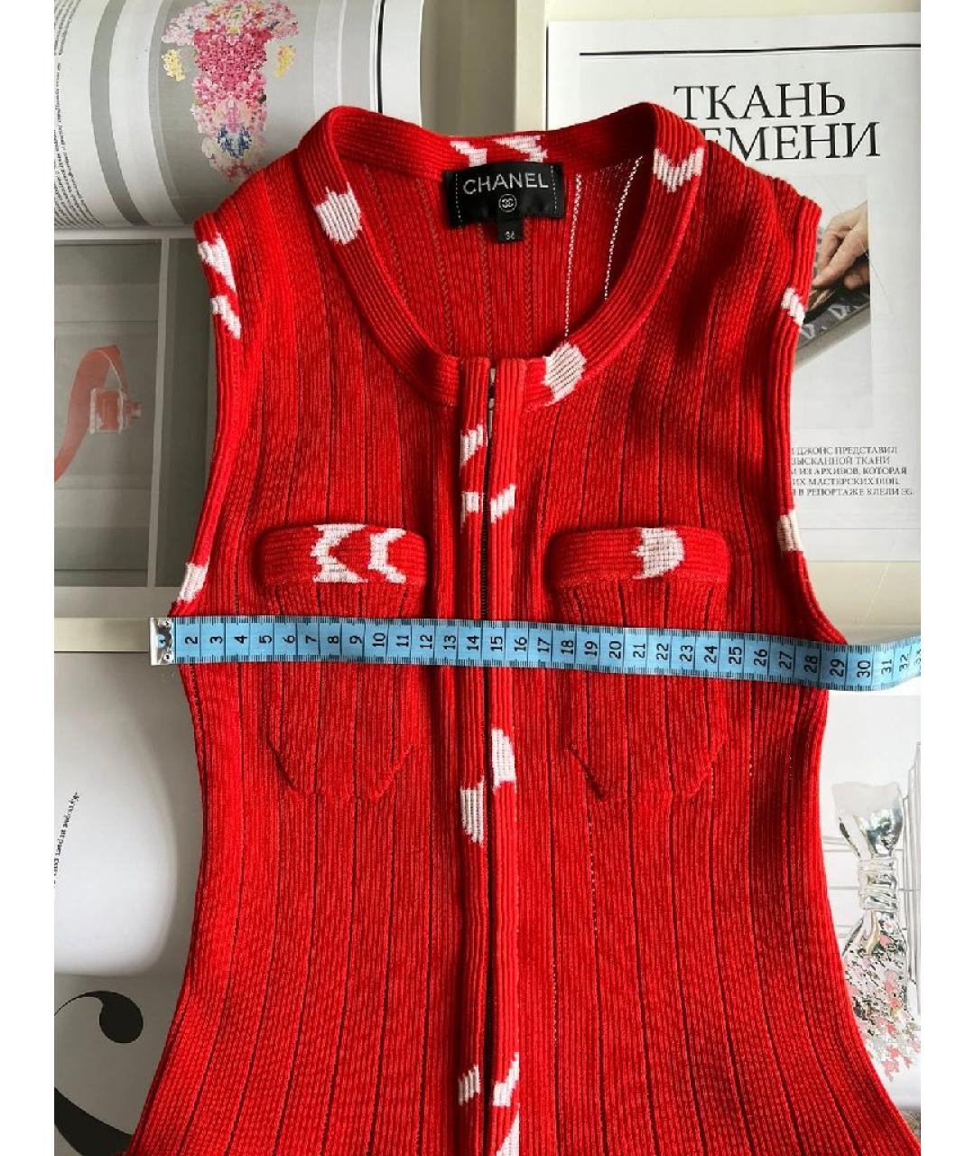 CHANEL Красное хлопковое повседневное платье, фото 6