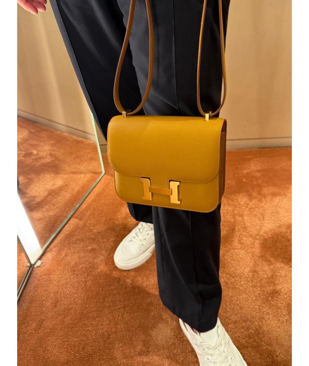 HERMES Горчичная кожаная сумка через плечо, фото 5