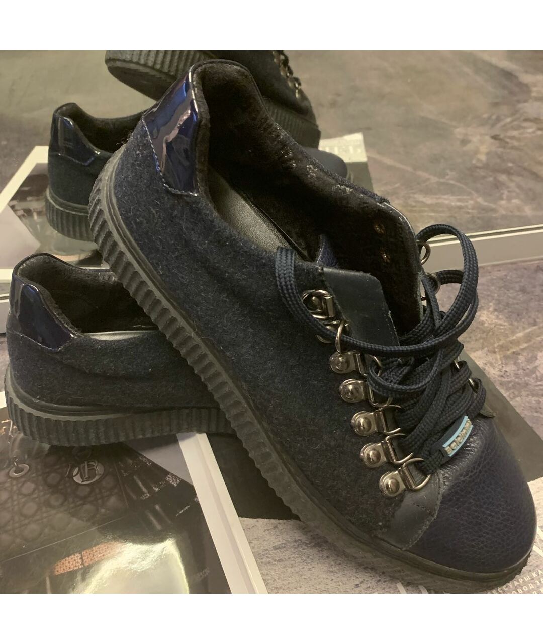 BALDININI Темно-синие кожаные низкие ботинки, фото 6