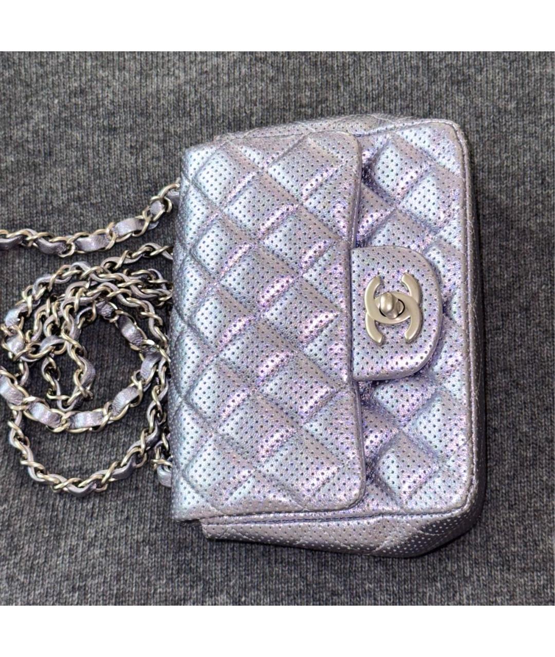 CHANEL Серебряная кожаная сумка через плечо, фото 5