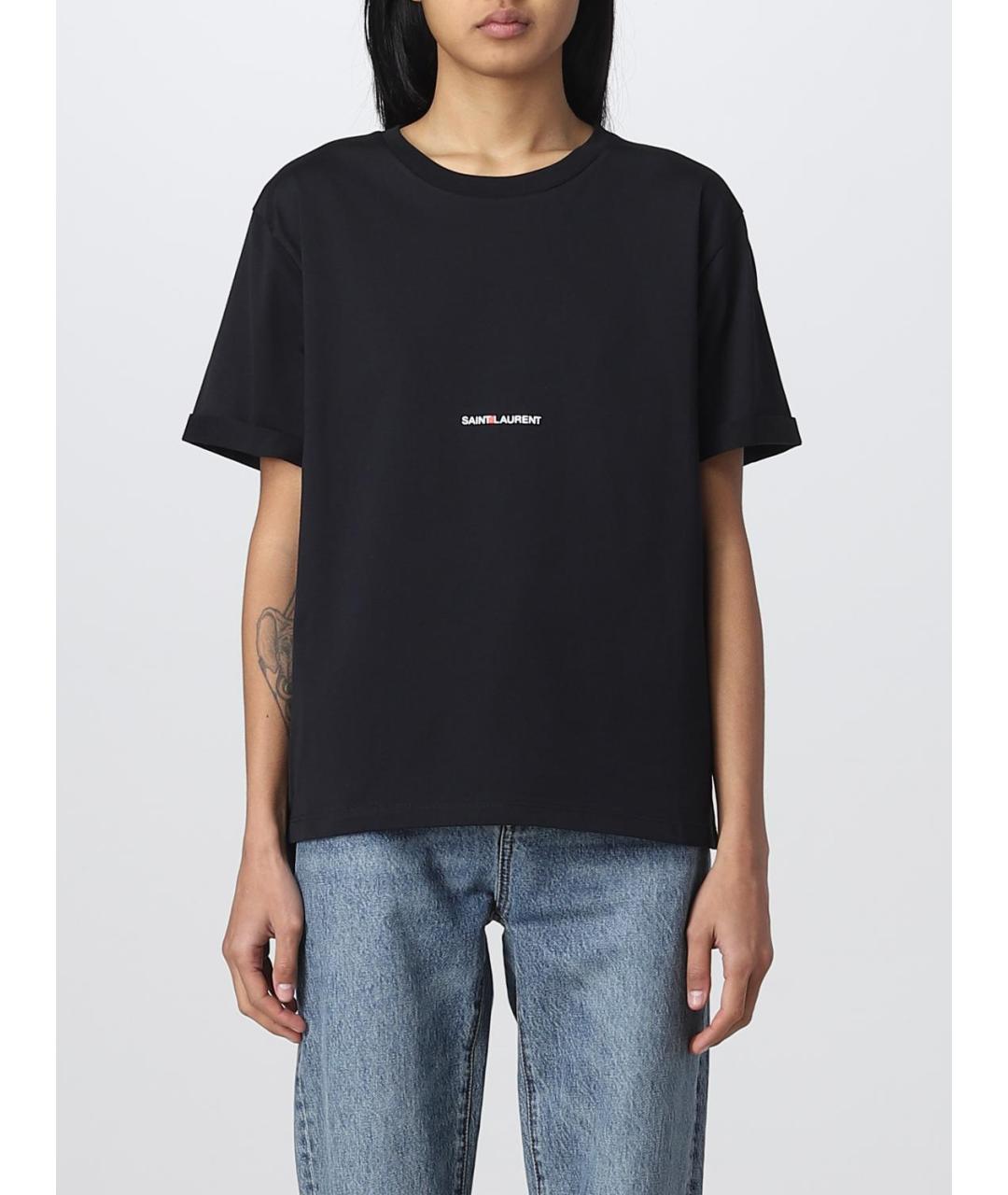 SAINT LAURENT Черная хлопковая футболка, фото 2