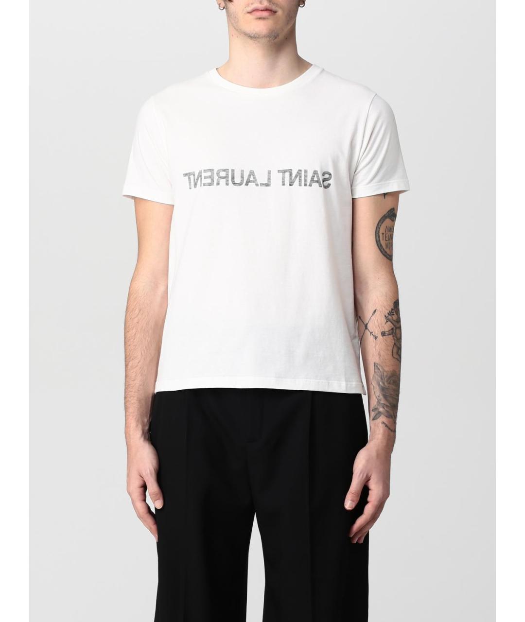 SAINT LAURENT Белая хлопковая футболка, фото 2