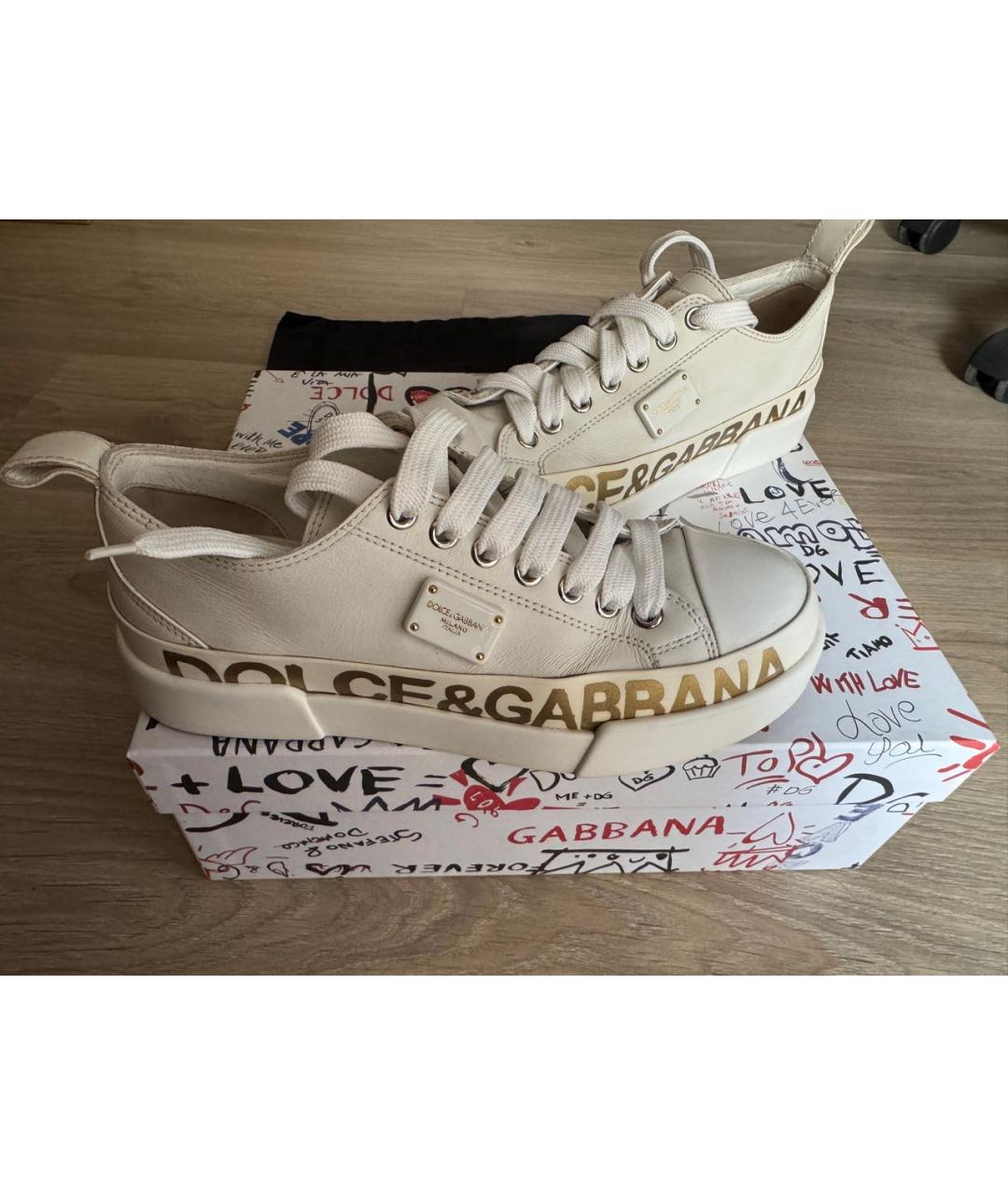 DOLCE&GABBANA Белые кожаные кеды, фото 2