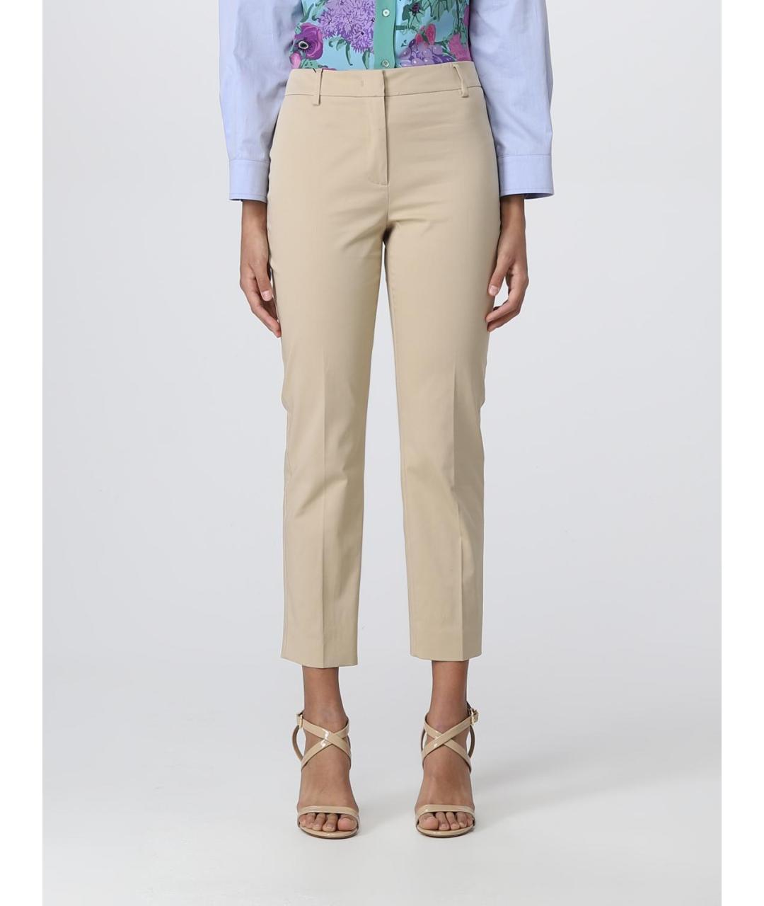 WEEKEND MAX MARA Бежевые хлопко-эластановые прямые брюки, фото 2