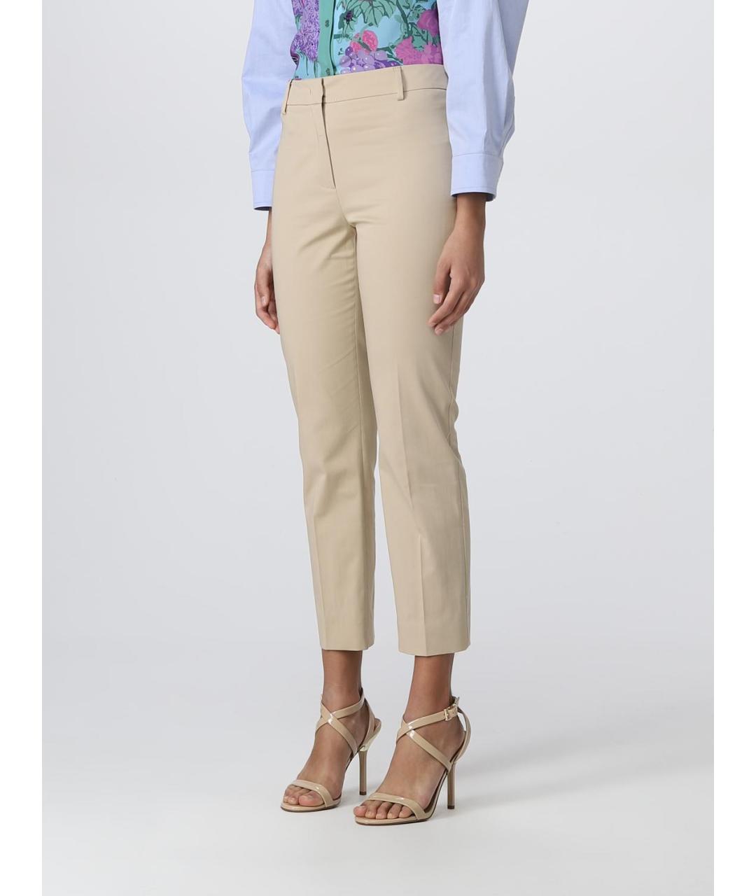 WEEKEND MAX MARA Бежевые хлопко-эластановые прямые брюки, фото 5