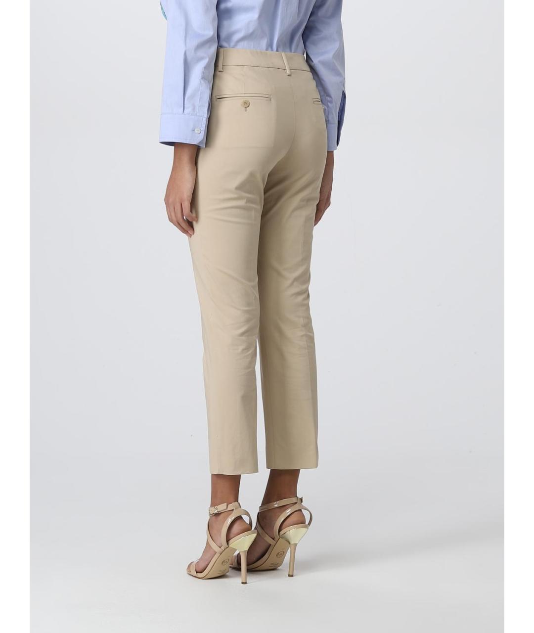WEEKEND MAX MARA Бежевые хлопко-эластановые прямые брюки, фото 4