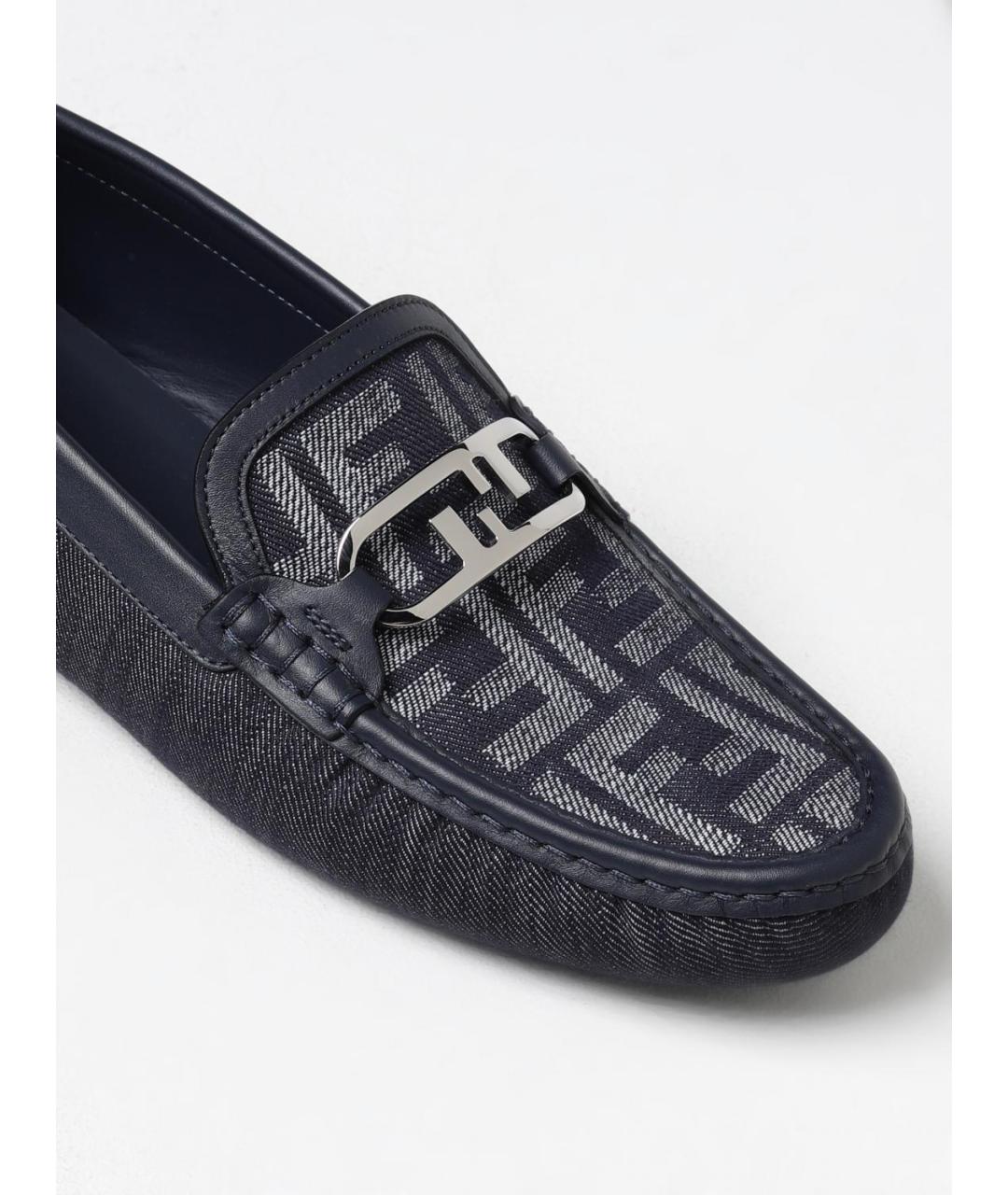 FENDI Темно-синие текстильные мокасины, фото 4