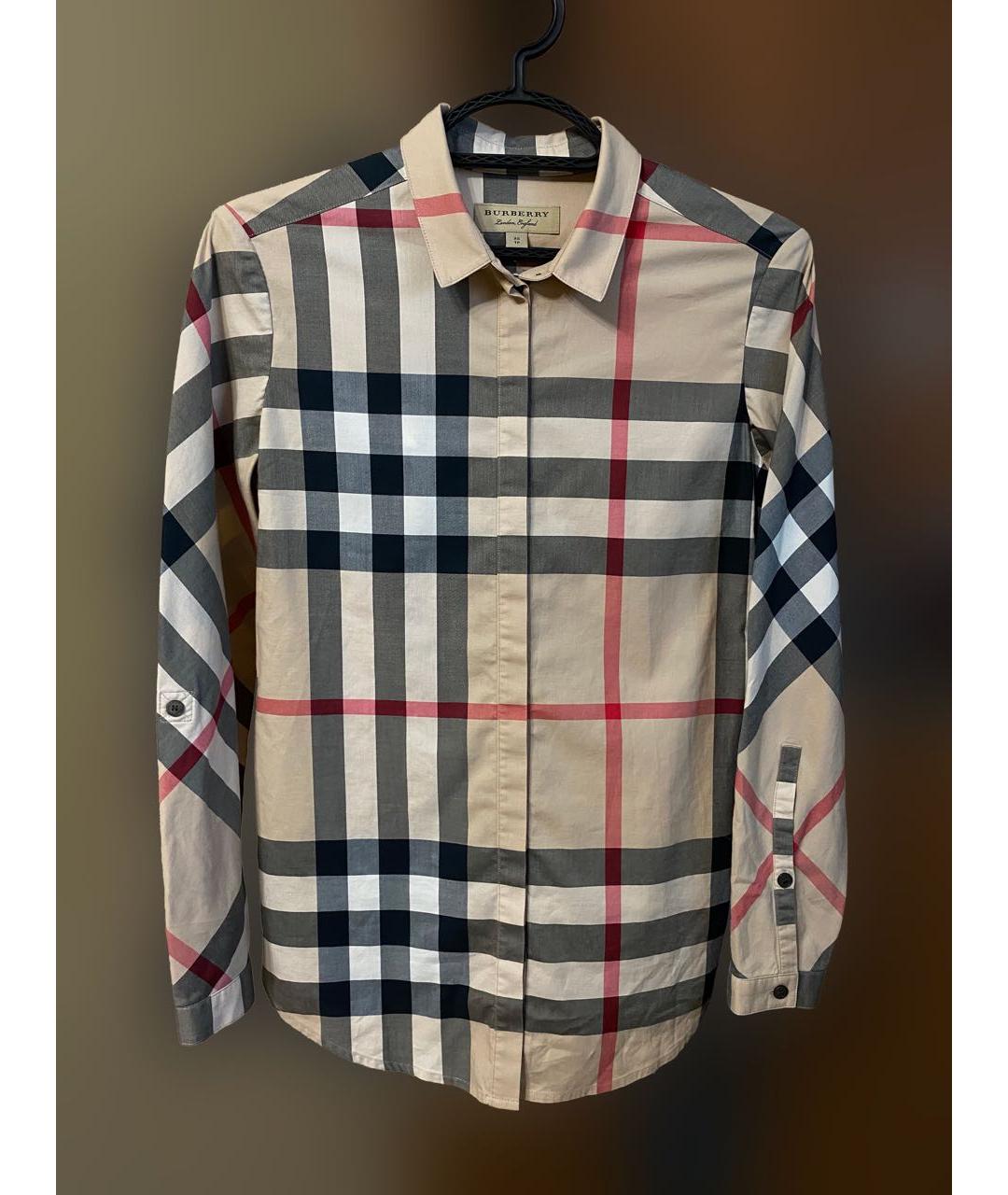 BURBERRY Бежевая хлопко-эластановая рубашка, фото 9