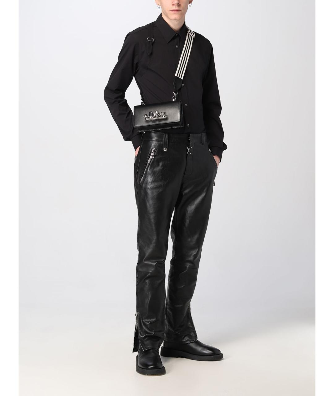 ALEXANDER MCQUEEN Черные кожаные повседневные брюки, фото 3
