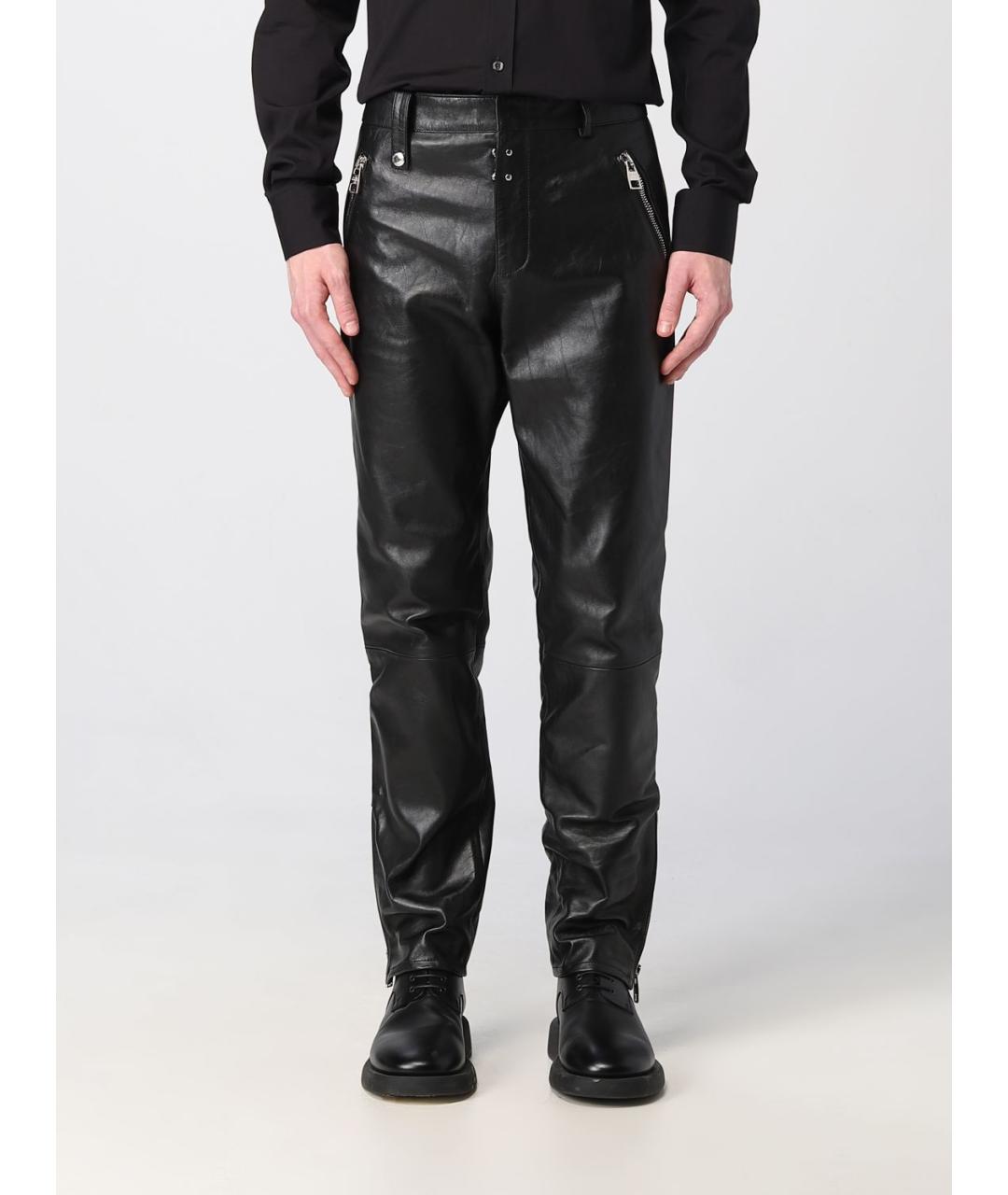 ALEXANDER MCQUEEN Черные кожаные повседневные брюки, фото 2
