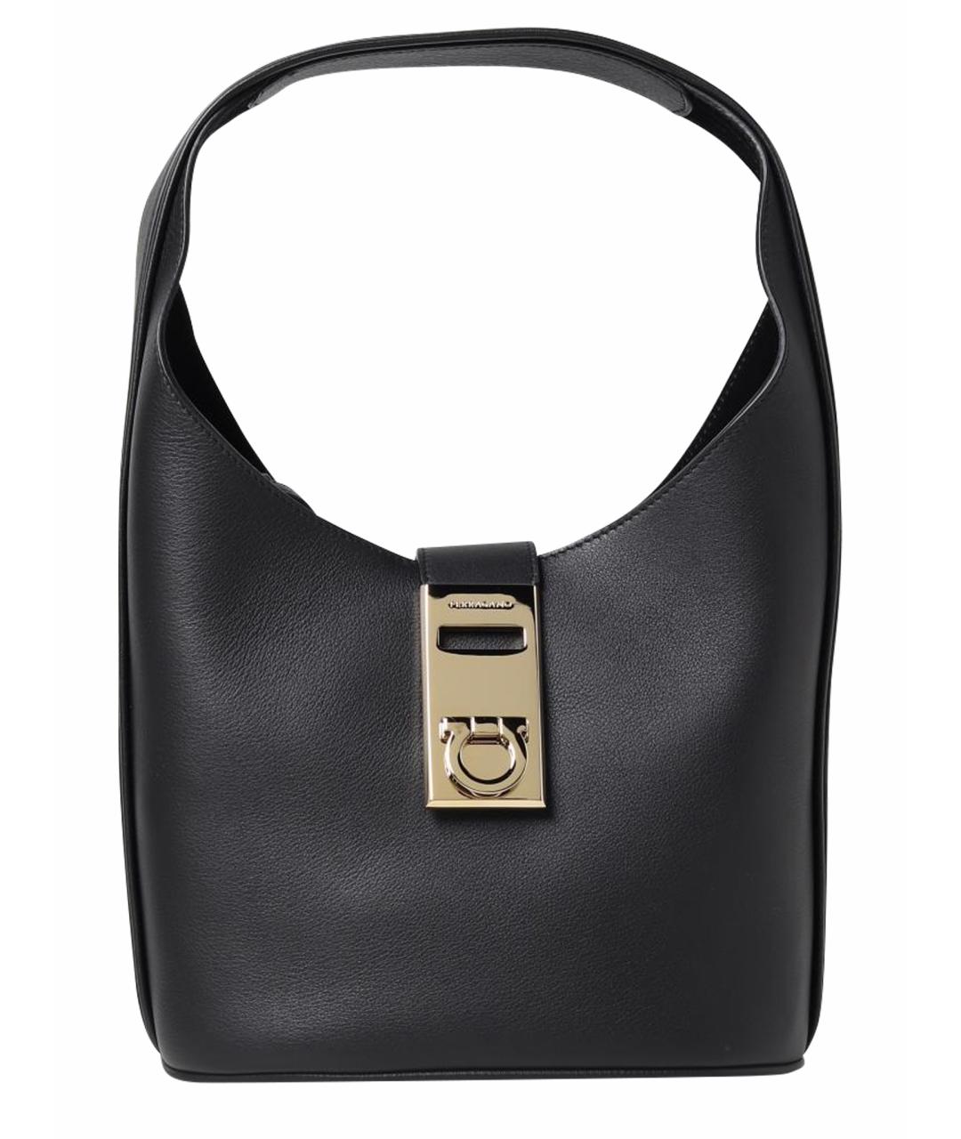 FERRAGAMO Черная кожаная сумка тоут, фото 1