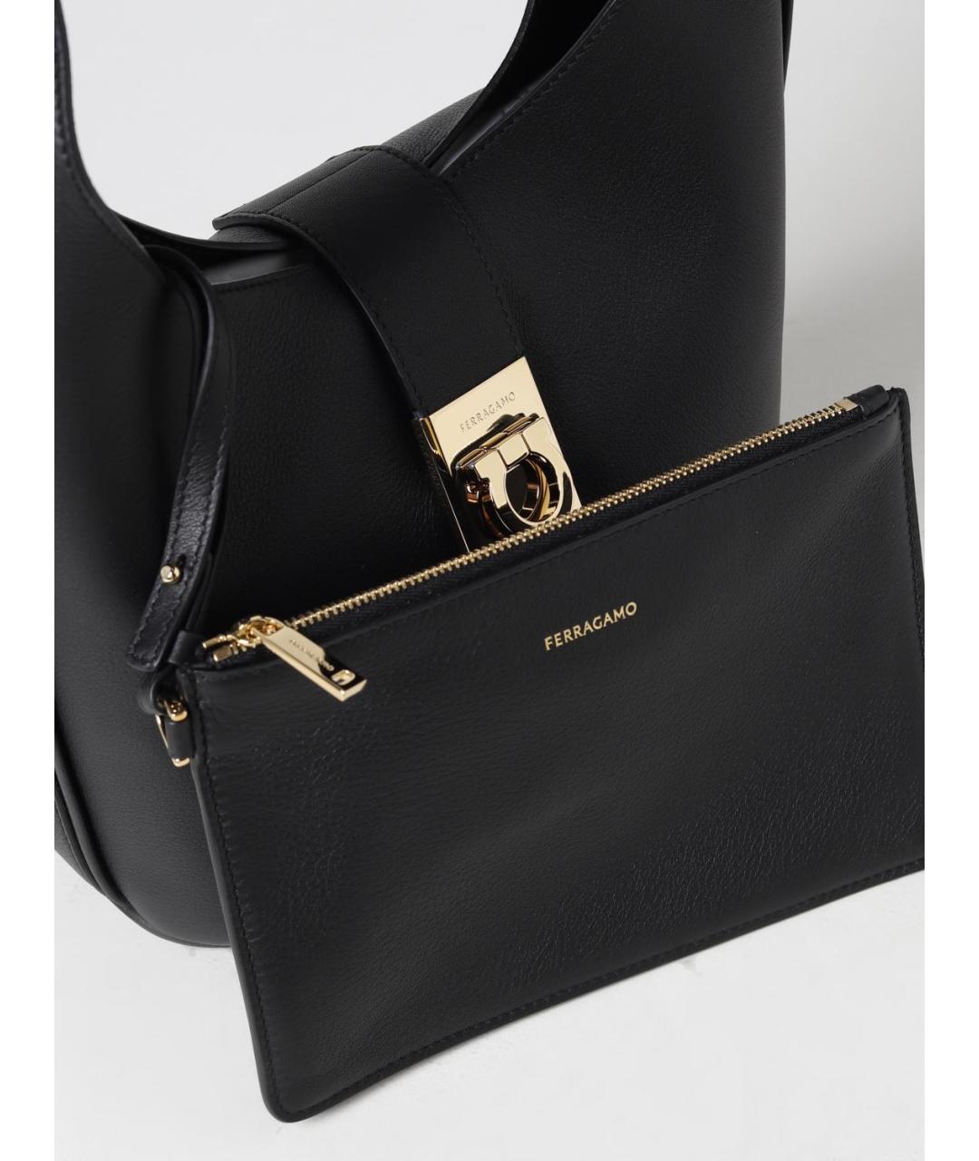 FERRAGAMO Черная кожаная сумка тоут, фото 3