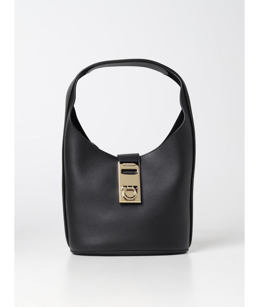 FERRAGAMO Черная кожаная сумка тоут, фото 5