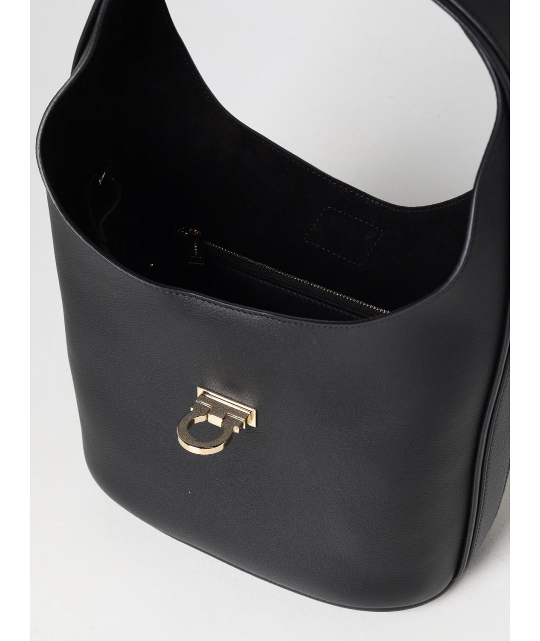 FERRAGAMO Черная кожаная сумка тоут, фото 4